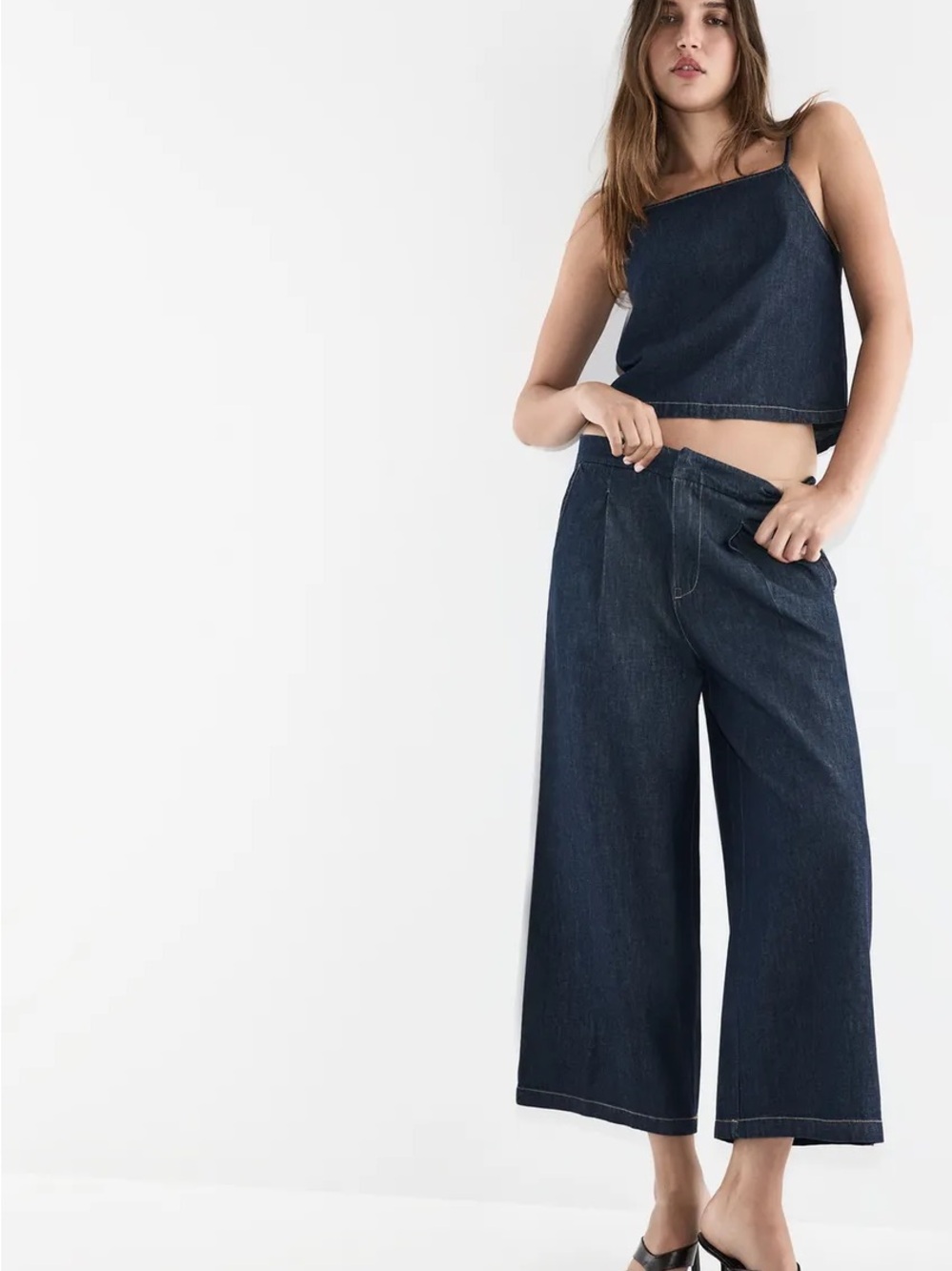 Wide-Leg Dark Blue Denim Culottes